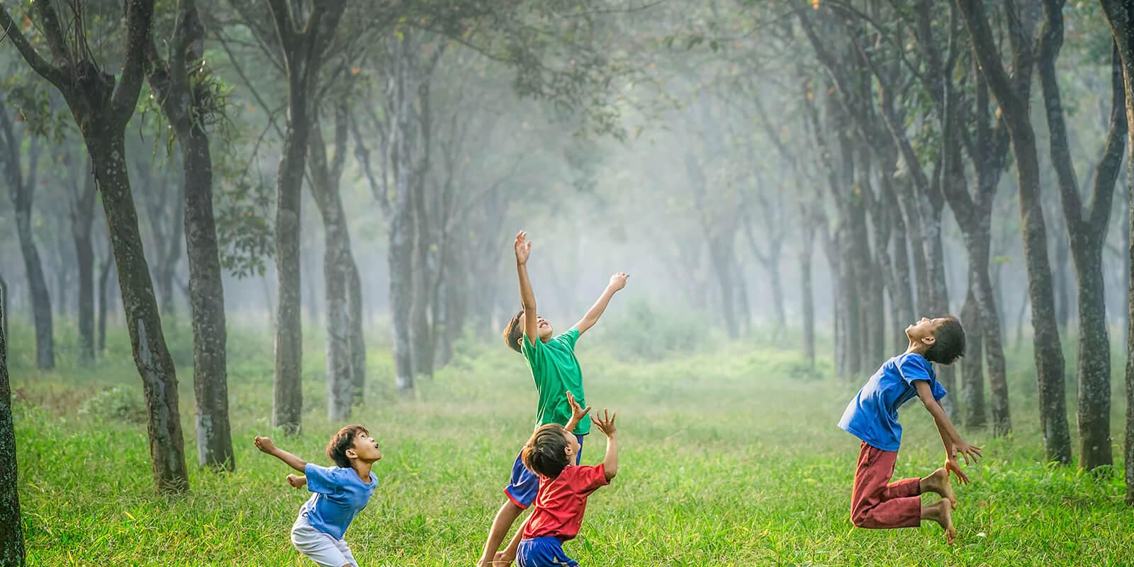 Spielende Kinder auf einer Wiese