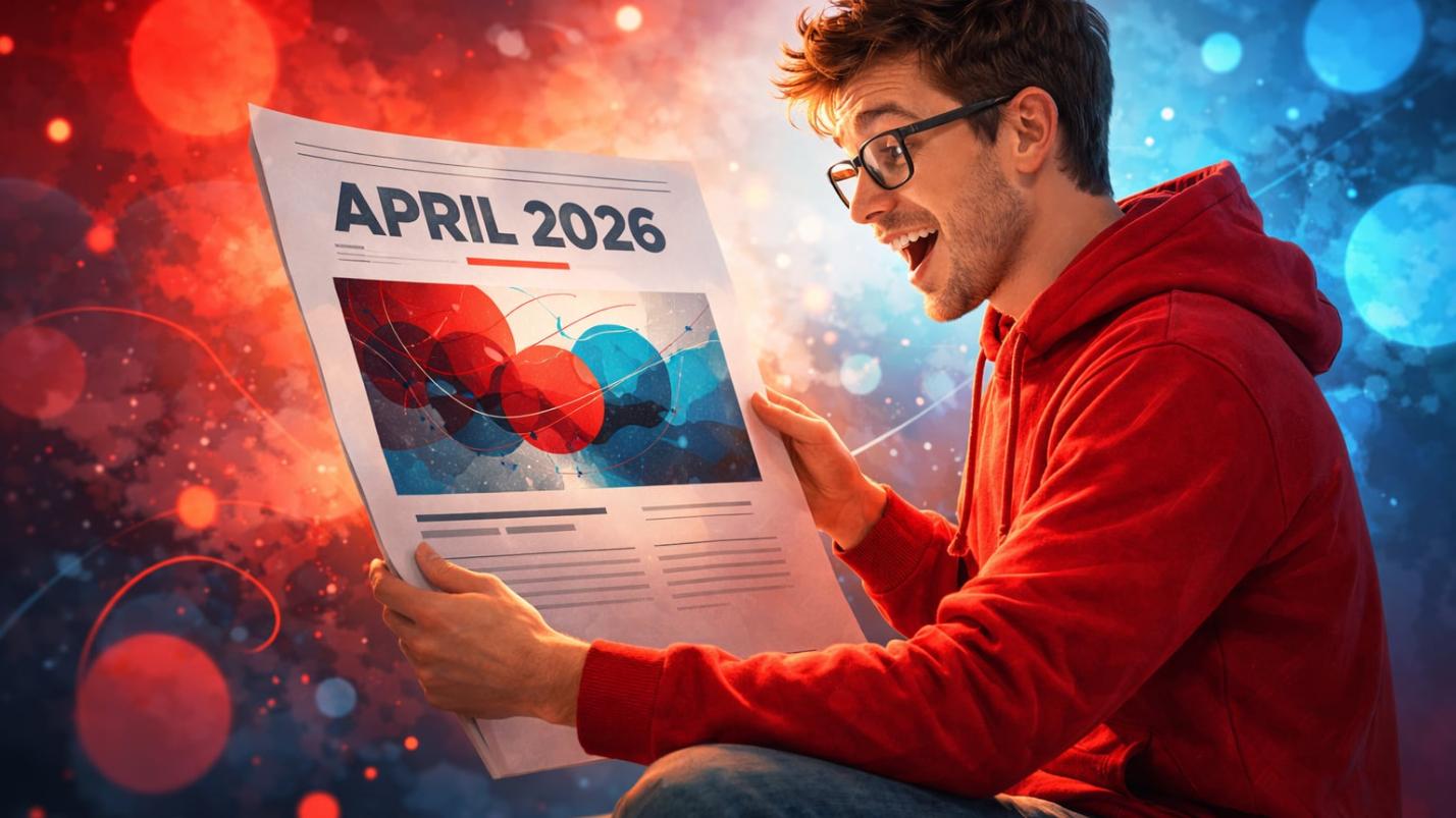 Mann mit Seite die einen Artikel mit prominenten Datum zeigt