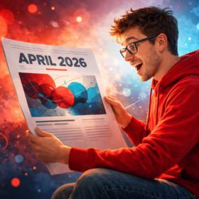 Mann mit Seite die einen Artikel mit prominenten Datum zeigt