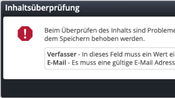 Formularditor: Hinweisdialog bei Fehlern im Inhalt
