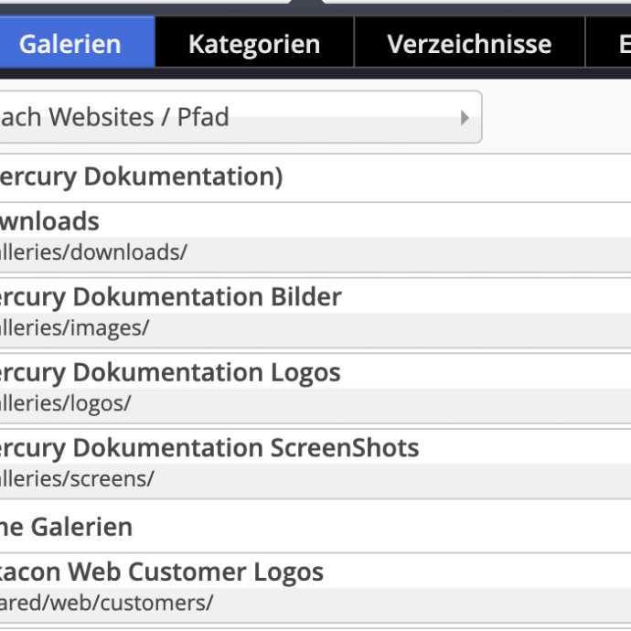 Gruppierung von Galerien nach Website