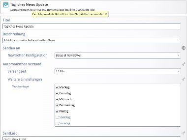 Newsletter: Konfiguration des automatischen Versands