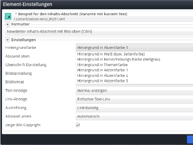 Newsletter Element-Einstellung Hintergrundfarbe