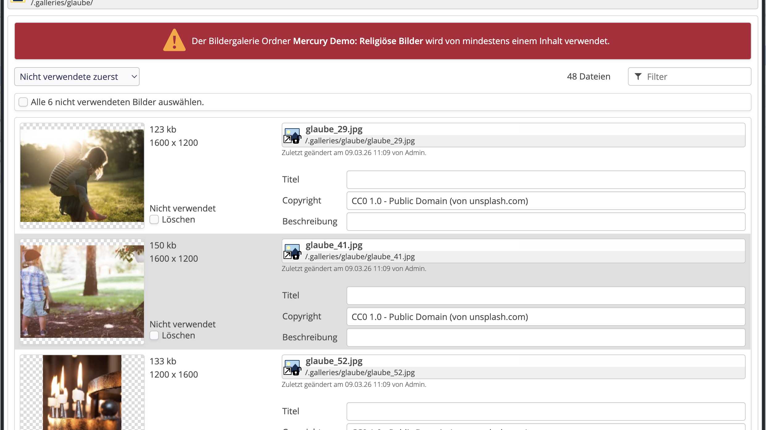 Galerie optimieren: Löschen nicht verwendeter Bilder