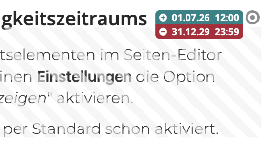 Anzeige der Gültigkeit im Seiten-Editor
