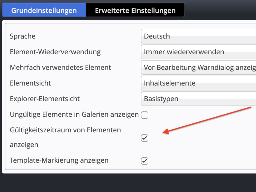 Benutzereinstellung zur Anzeige der Verfügbarkeit